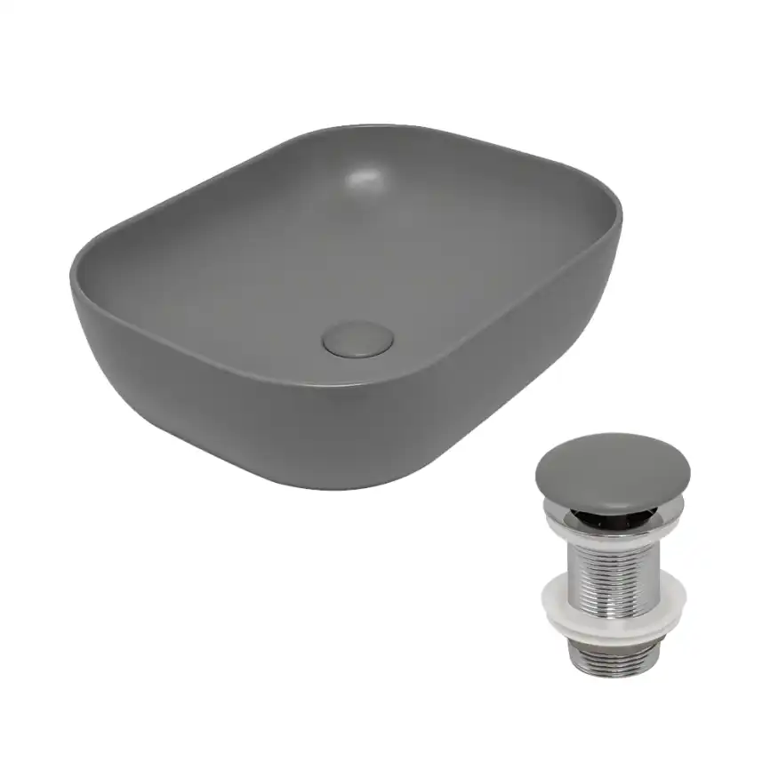 Раковина AVS Клара 51x40 серая матовая с донным клапаном фото 1