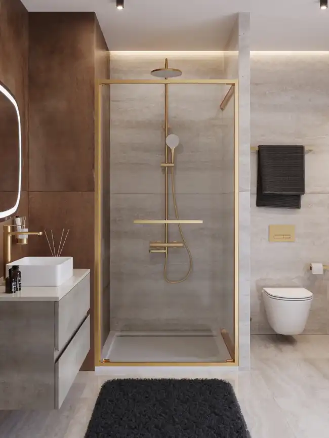 Душевая дверь CEZARES LUX-B-FS-1-90-C-BORO прозрачное стекло, профиль Брашированное золото фото 1