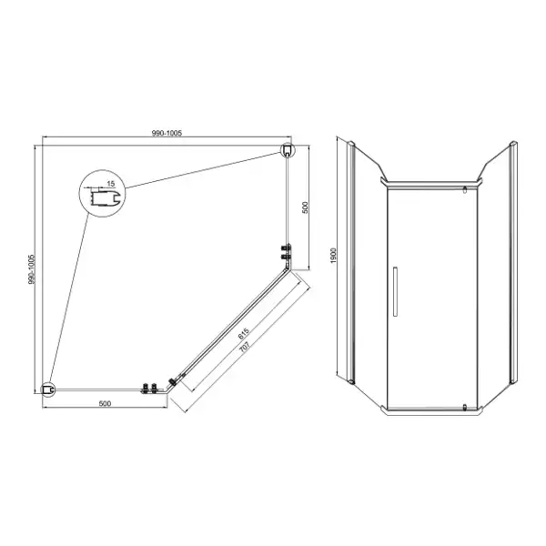 Душевой уголок Sole Quadro 100х100 профиль Хром стекло прозрачное фото 2