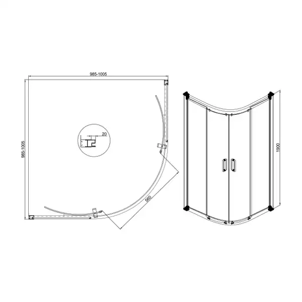 Душевой уголок Sole Omega 100х100 профиль Хром стекло прозрачное фото 2
