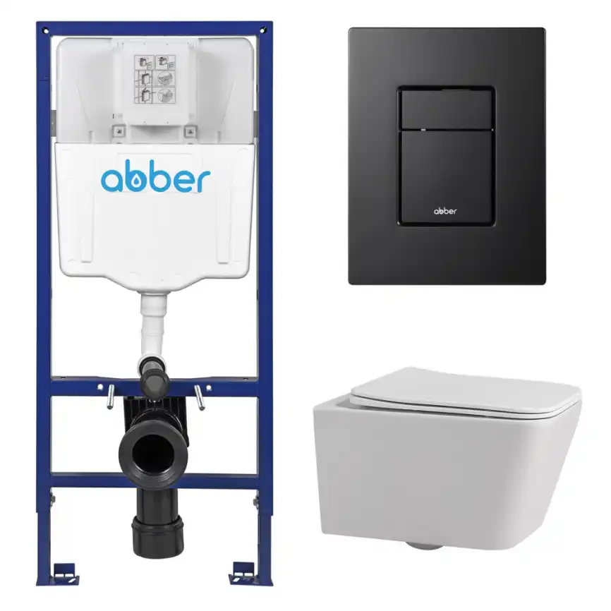 Комплект унитаза с инсталляцией ABBER Rechteck AC1201 белый и кнопкой AC0123MB черная матовая фото 1