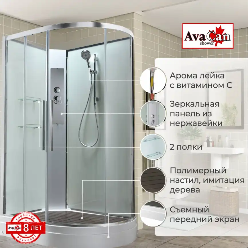 Душевая кабина AvaCan EM2812LNT 120x80 см, низкий поддон, без крыши, левая фото 2