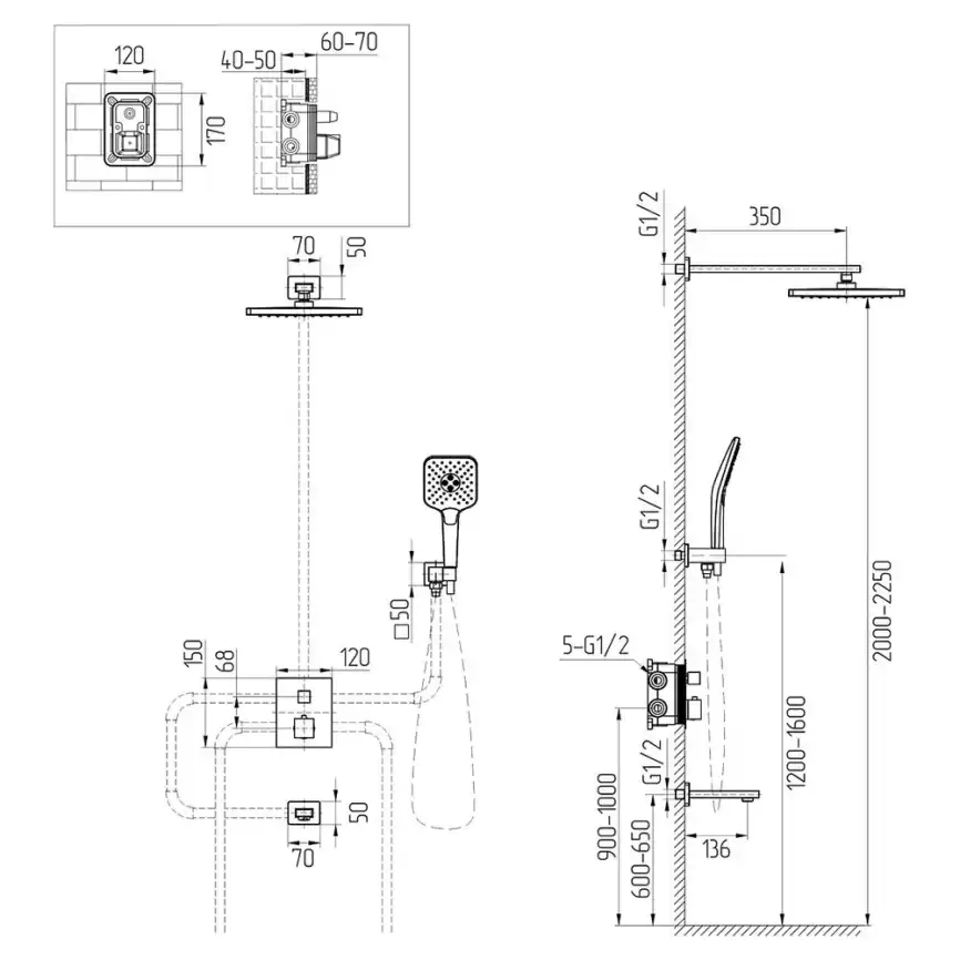 Встраиваемая душевая система AVS TERMO 811-504-CR термостат, с изливом хром фото 11