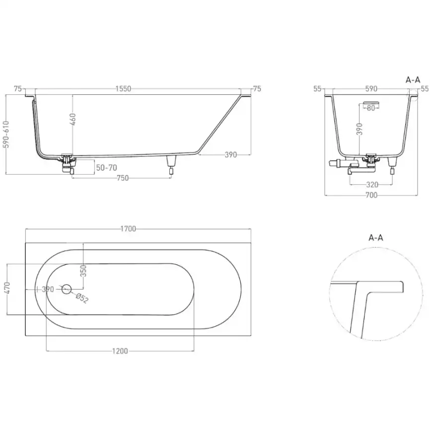 Ванна Salini ORNELLA KIT 170х70 102413M из материала S-Sense, Белая матовая фото 9