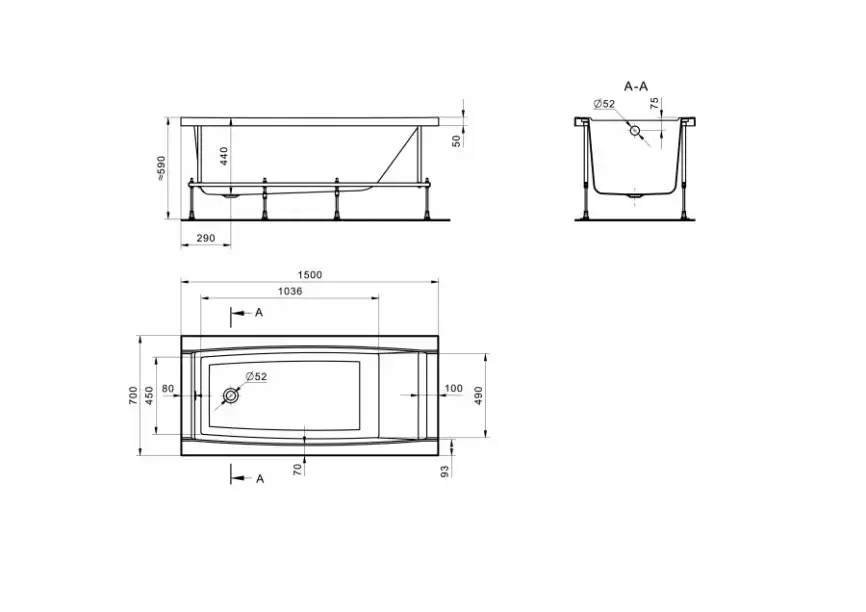 Акриловая ванна Santek Санторини 150х70 прямоугольная белая 1WH302497 фото 14