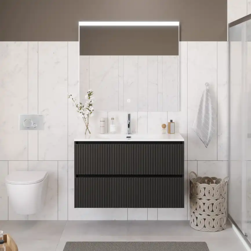 Тумба под раковину BelBagno UNO-1000-2C-SO-GSO подвесная, Темно-Серый Матовый фото 11