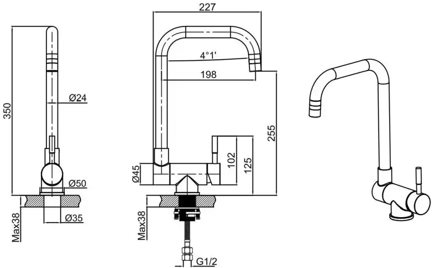 Смеситель для кухни Allen Brau  5.60004-BN поворотный излив, Никель фото 2