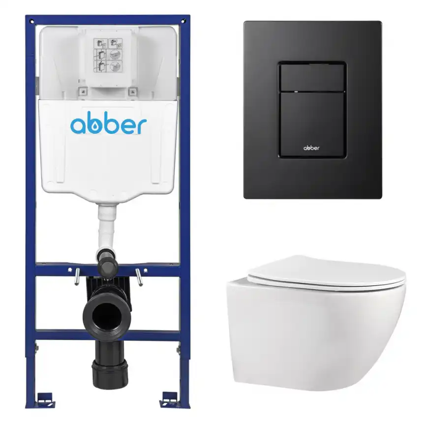 Комплект унитаза с инсталляцией ABBER Bequem AC1100 белый и кнопкой AC0123MB черная матовая фото 1