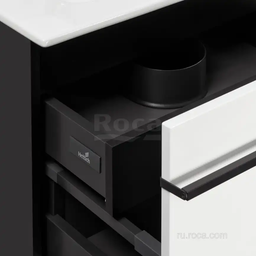Тумбы под раковину Roca Aneto 60 857429806 подвесная, цвет, Белый глянцевый / Черный фото 3