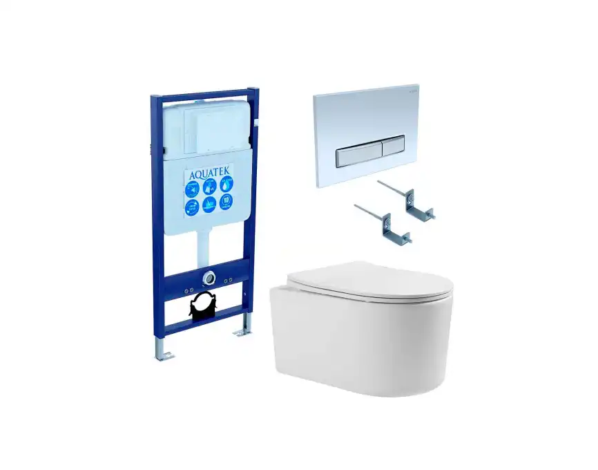 Унитаз с инсталляцией SET AQUATEK МИЯ 4в1 с сиденьем микролифт и Белой глянцевой клавишей смыва фото 1