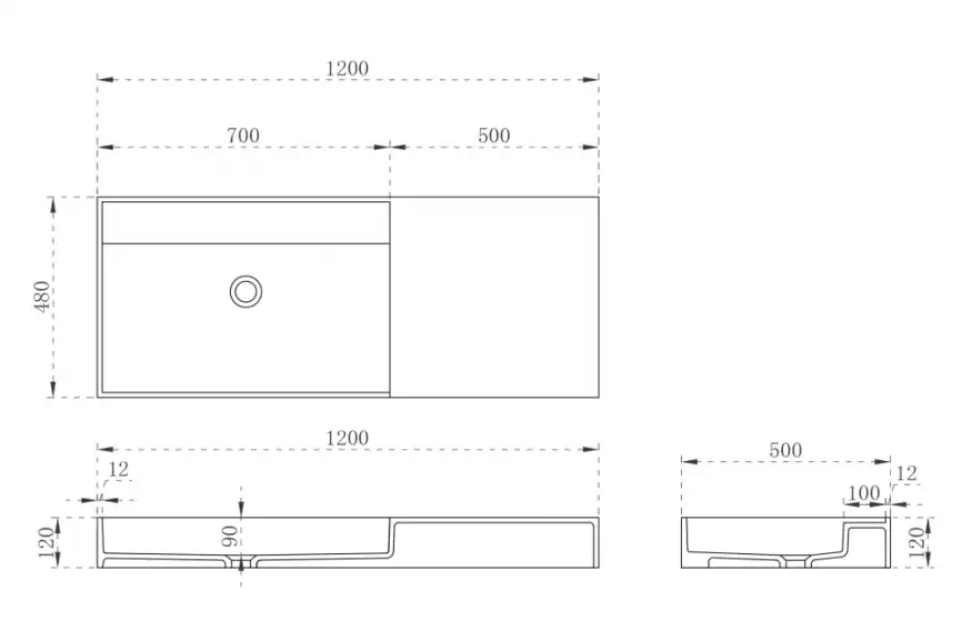 Раковина подвесная ABBER STEIN 120х48х12 AS2628, прямоугольная, белая матовая фото 4