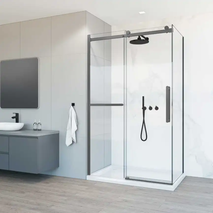 Душевой уголок Vincea Como Soft 110х90 VSR-1CS9011CLGM, дверь раздвижная, профиль вороненая сталь, стекло прозрачное фото 1