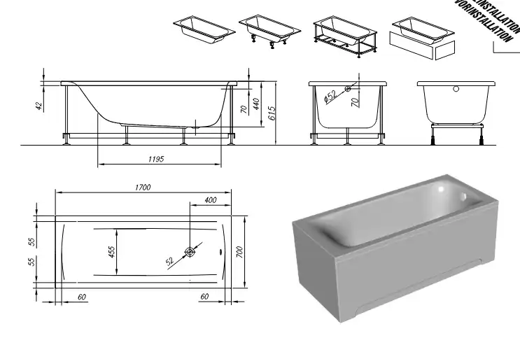 Акриловая ванна Kolpa-San QUAT Evelin 170x70 (1W28F) 900283, Белая фото 6