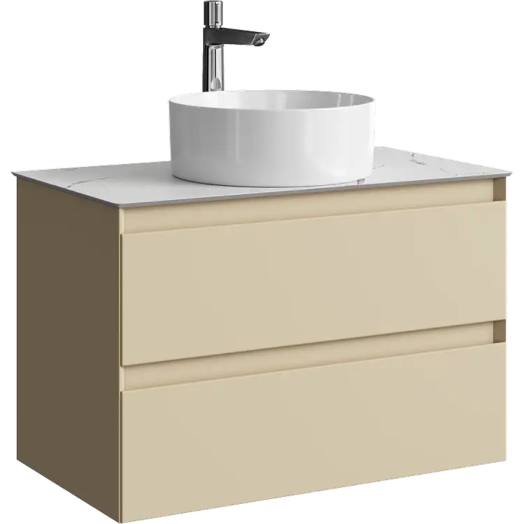 Тумба с раковиной подвесная Aqwella Geometria 80 GE01082MD+STG814X476MW, со столешницей мрамор белый, цвет морская дюна фото 1