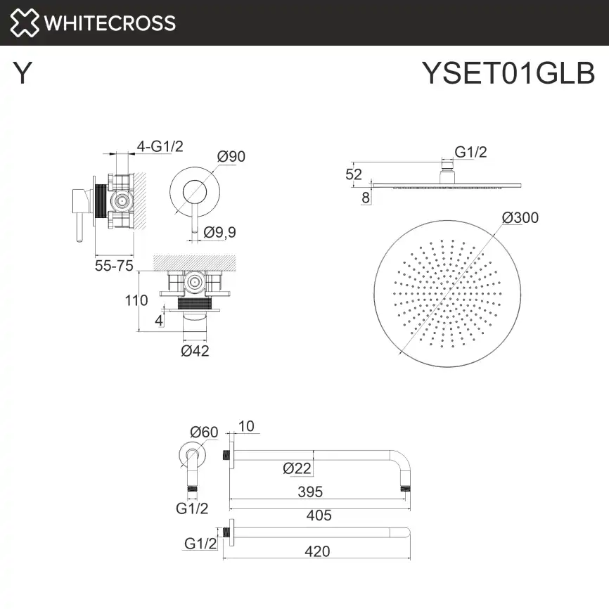 Душевая система для душа WHITECROSS Y brushed gold YSET01GLB, скрытого монтажа, Золото брашированное фото 3