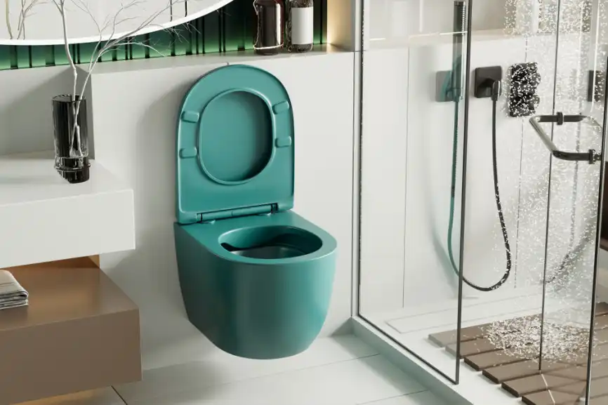 Подвесной унитаз ABBER Bequem AC1101MBG темно-зеленый матовый, безободковый, с сиденьем микролифт фото 4