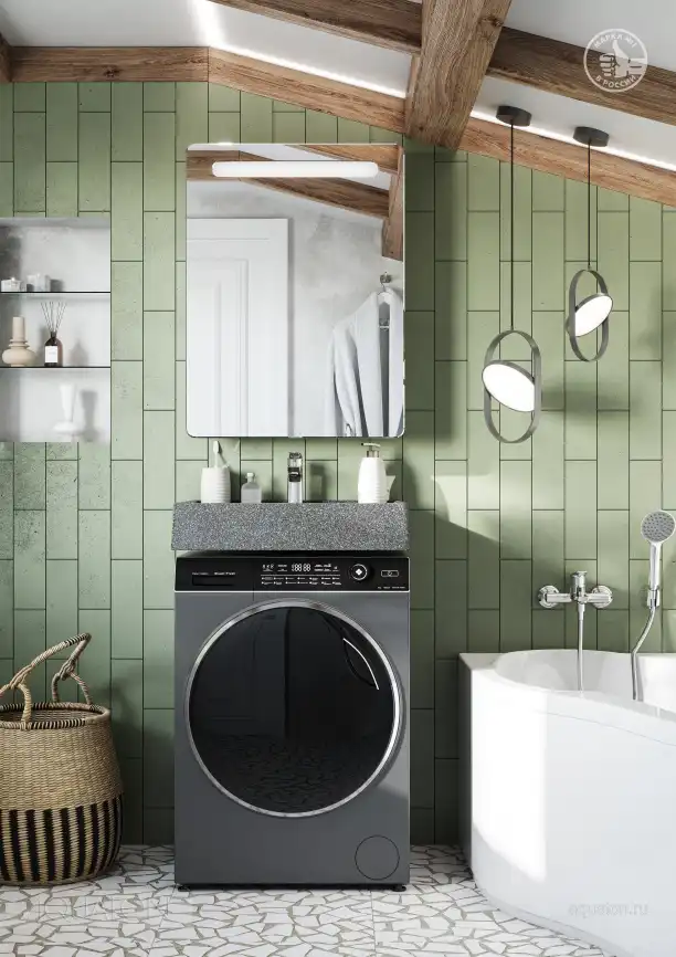 Раковина Aquaton Рейн 60х50 1A72103KRW210  над стиральной машиной, из литьевого мрамора, Графит фото 4