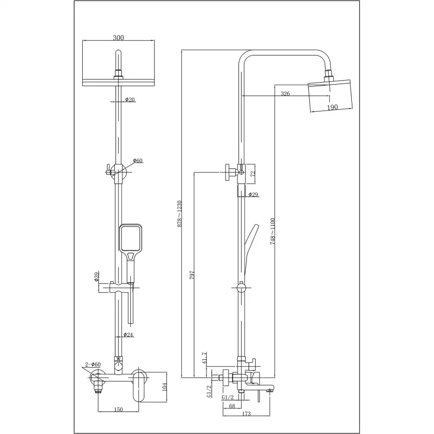 Душевая система Azario ARIZONA AZ-20S для ванны с изливом, верхний и ручной душ, Хром фото 7