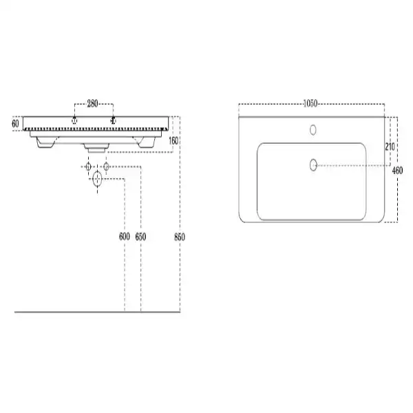 Раковина Sanovit LUXURY 105 11105-KL прямоугольная, Белая глянцевая фото 2