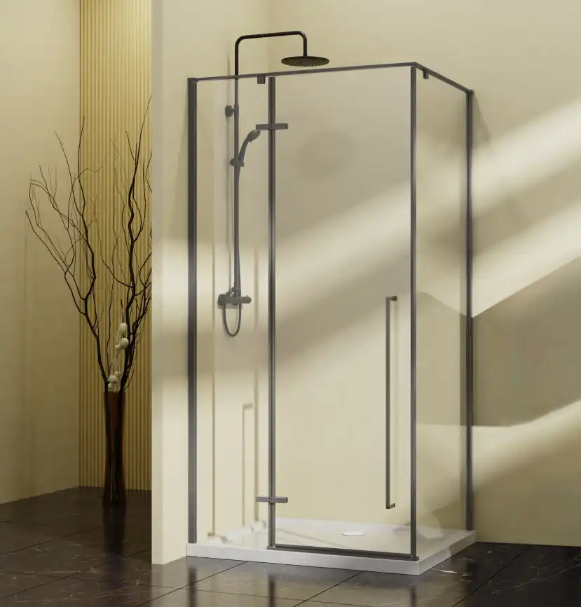 Душевой уголок Vincea Slim-N 100х100 VSR-5SN1010CLGM, дверь распашная, профиль вороненая сталь, стекло прозрачное фото 1