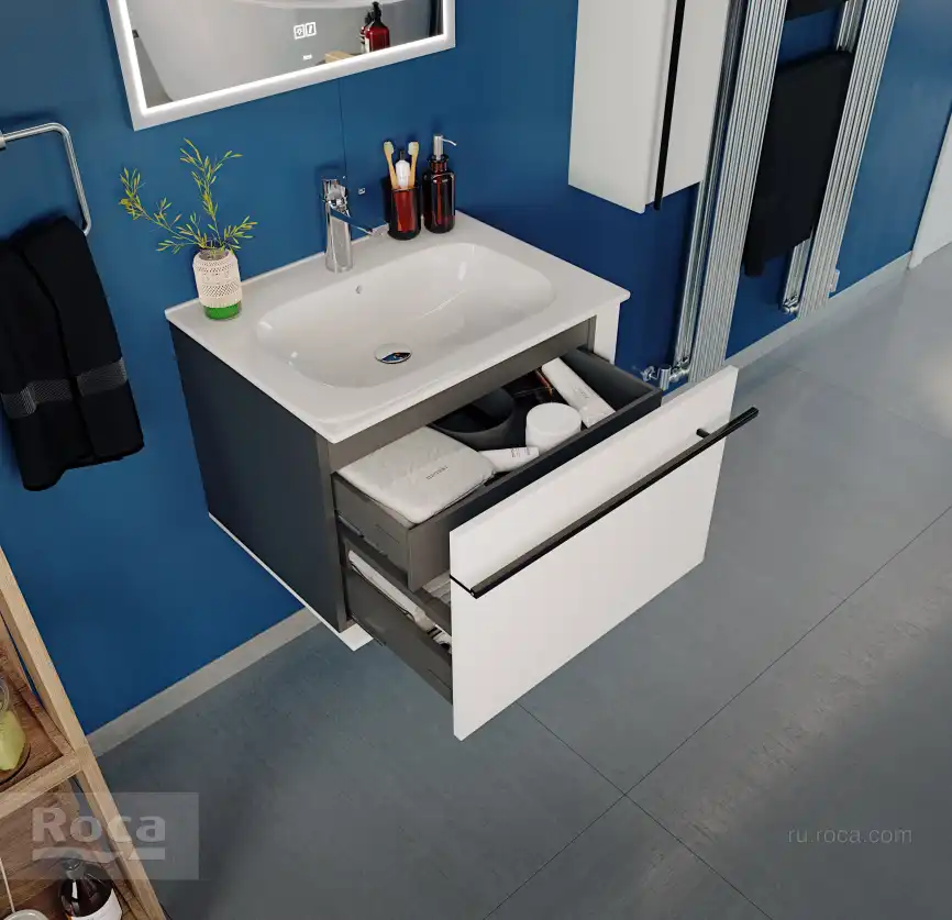 Тумбы под раковину Roca Aneto 60 857429806 подвесная, цвет, Белый глянцевый / Черный фото 6