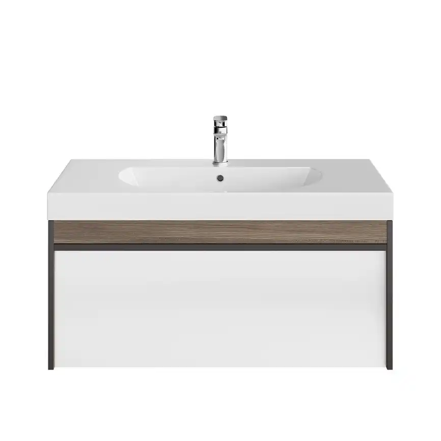 Тумба под раковину Kerama Marazzi MODULA 100 см, MO.100.1+1\AR подвесная, Арабика / Белый глянцевый фото 1