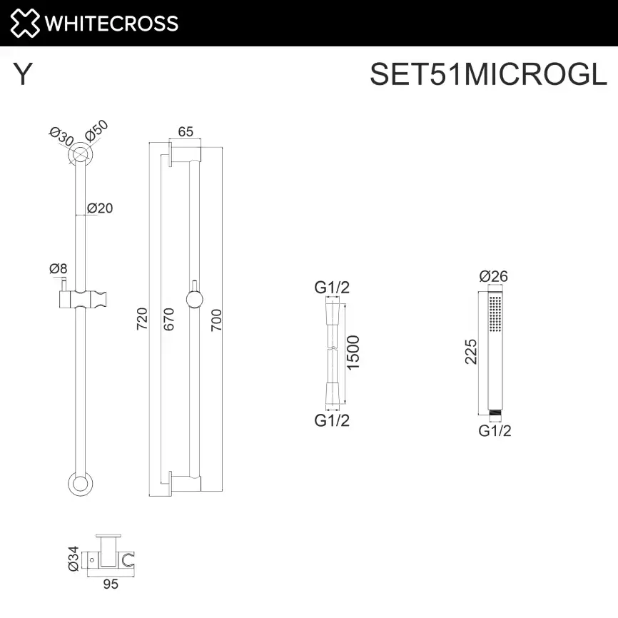 Душевой гарнитур WHITECROSS  SET51MICROGL, Золото глянцевое фото 2