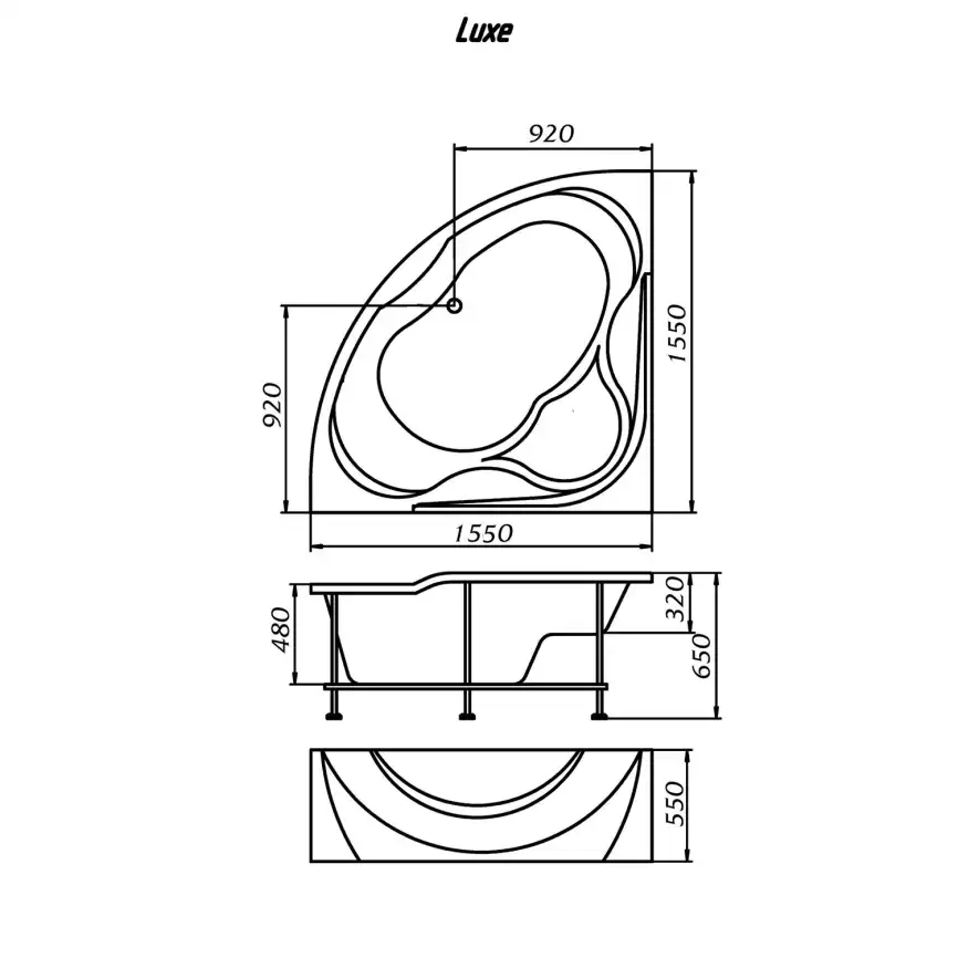 Акриловая ванна 1Marka LUXE 155х155 Угловая белая 01лю1515 фото 7