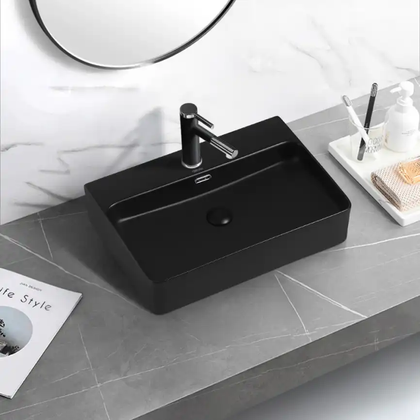 Раковина накладная ABBER RECHTECK 61х42х13,5 AC2201MB, прямоугольная, черная матовая фото 4