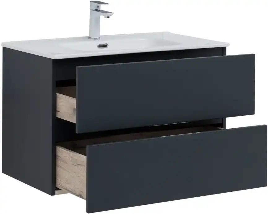 Тумба под раковину Aquanet Алвита New 80 2 ящика, антрацит 277515 фото 6