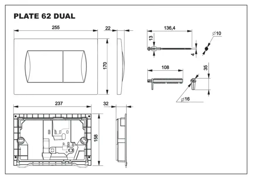 Панель смыва Roca Active 62B хром глянец 8901160B1 фото 2