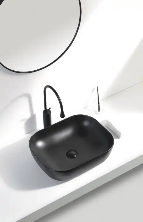 Раковина накладная Aquanet LAKE-1-MB 50х39,5х14,5 прямоугольная, Черная матовая фото 4