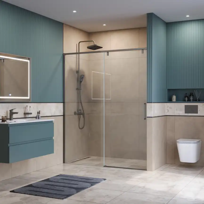 Душевая дверь BelBagno SOFT_CLOSE-1-BF-1-150-C-GM стекло прозрачное, профиль Оружейная сталь фото 7