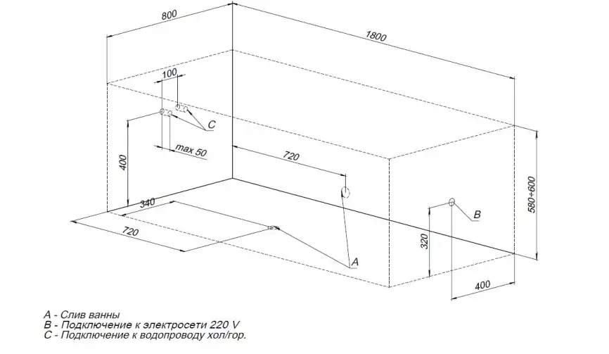 Акриловая ванна Aquanet Aura 180x80 (с каркасом), 362718 фото 3