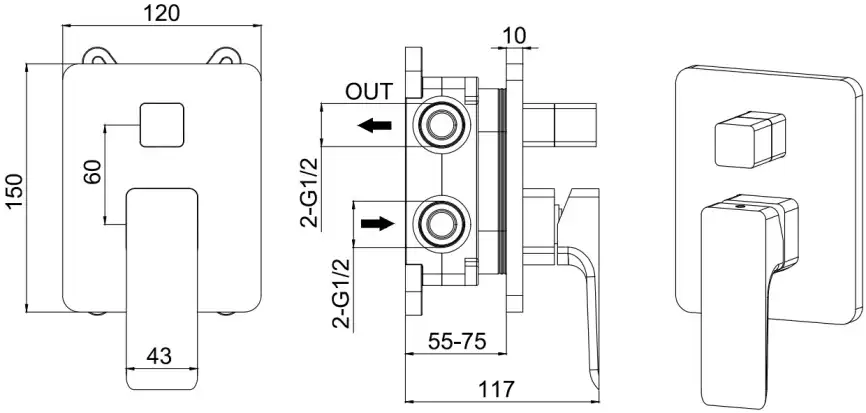 Смеситель для душа Allen Brau Infinity 5.21014-00 встраиваемый, с внутренней частью, Хром фото 2