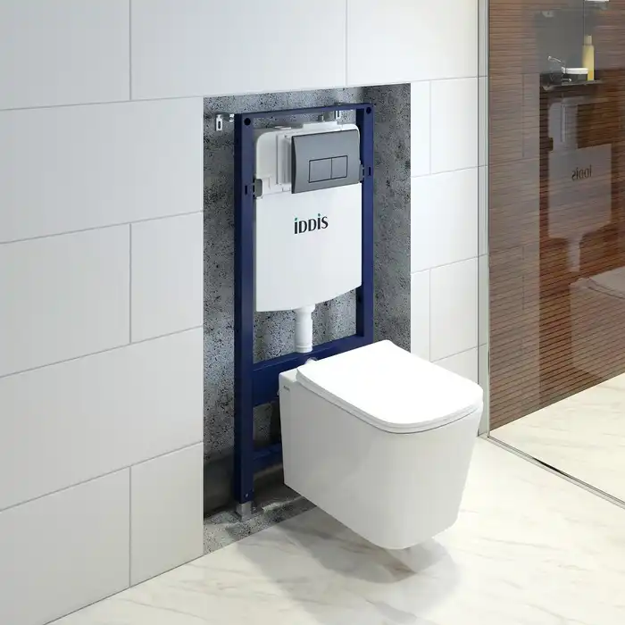 Комплект унитаза с инсталляцией IDDIS Basic BASBI02i73 с сиденьем микролифт и кнопкой смыва Черный матовый фото 11