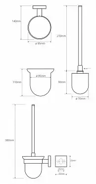 Ершик для унитаза подвесной щётка черная 9,5 см BEMETA BETA хром 132113017 фото 2