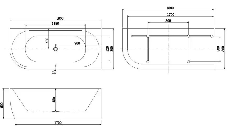 Акриловая ванна Aquanet Family Elegant B 180x80 3806-N-MW, белая матовая фото 2