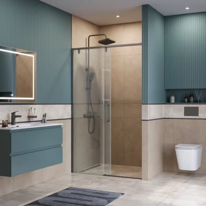 Душевая дверь BelBagno SOFT_CLOSE-1-BF-1-110-C-GM стекло прозрачное, профиль Оружейная сталь фото 8