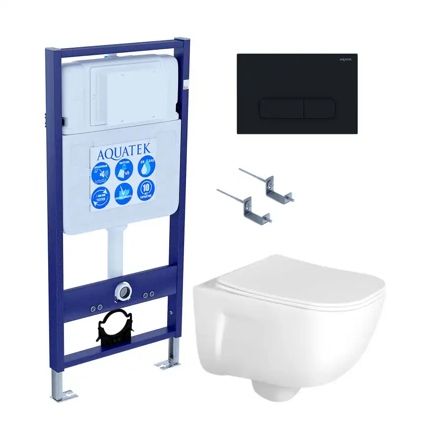 Унитаз с инсталляцией Aquatek Дива SET AQUATEK ДИВА-015 4в1 с сиденьем Микролифт и белой клавишей смыва фото 1