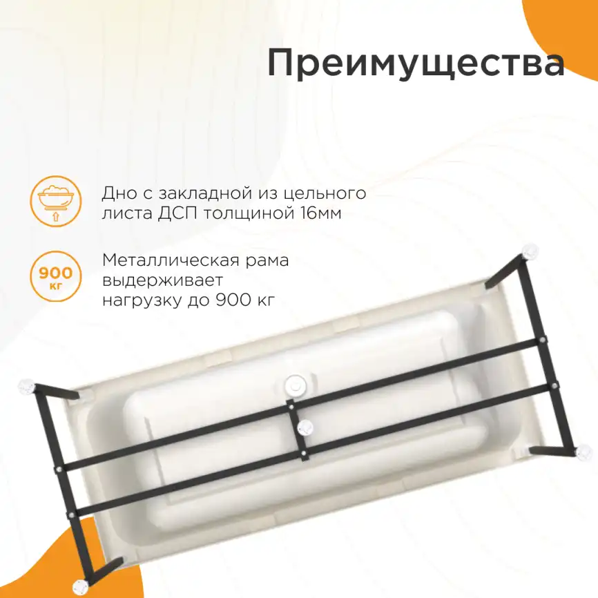 Акриловая ванна Radomir Патрисия 170х70 (1-01-0-0-1-331), на каркасе, белая фото 4