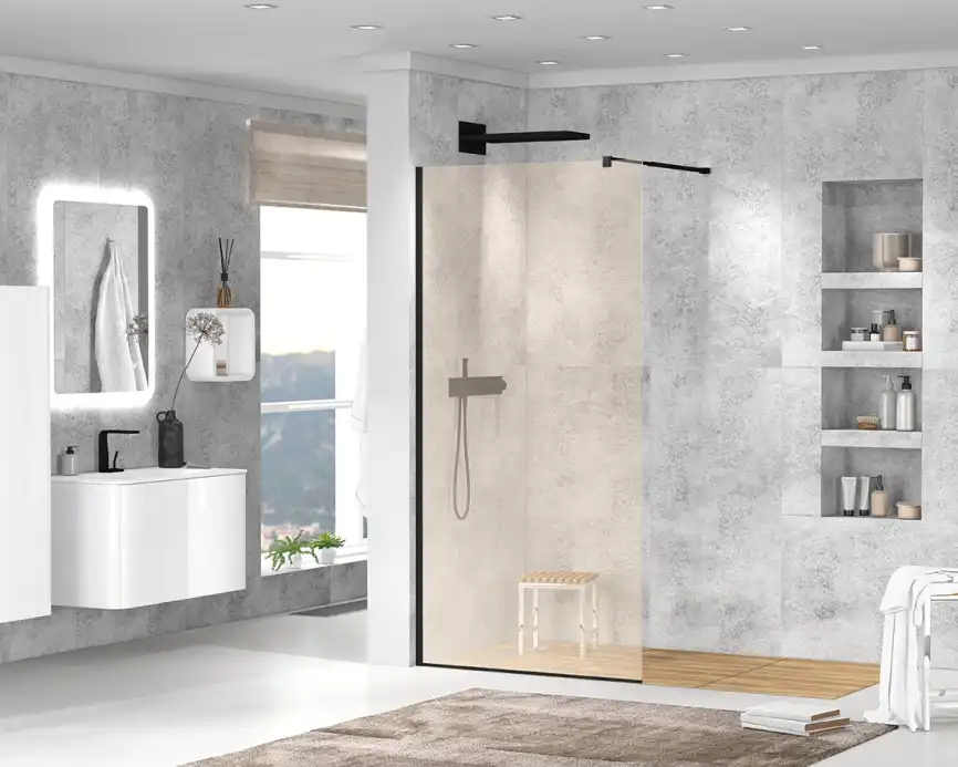 Душевая перегородка CEZARES LIBERTA-L-1-90-BR-NERO стекло Tонированная бронза, профиль Черный фото 5