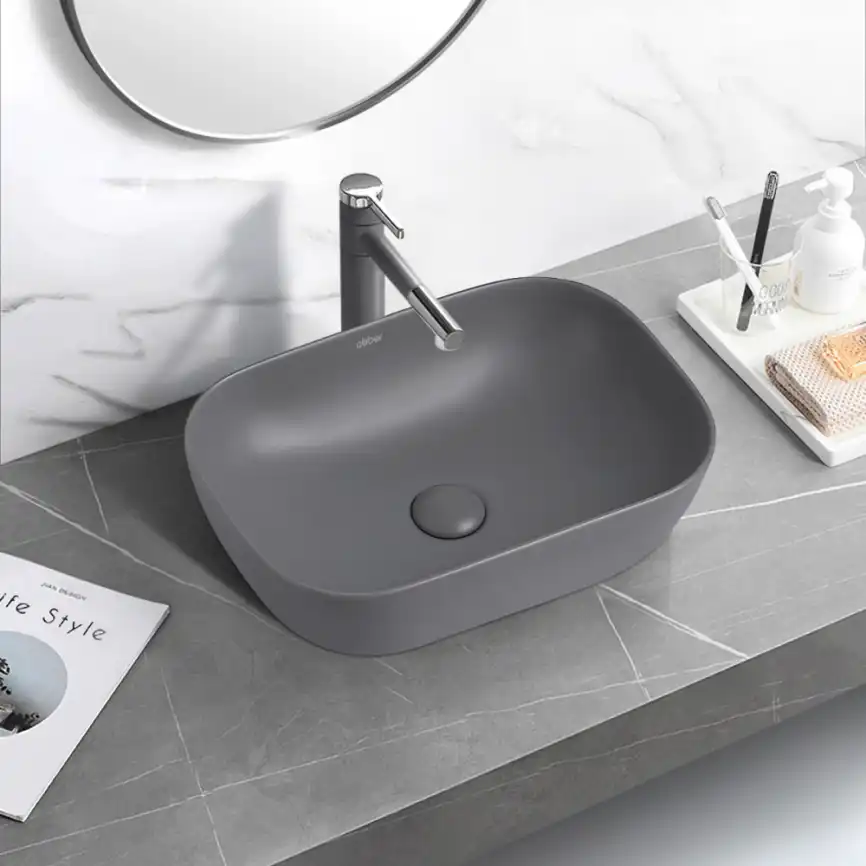 Раковина накладная ABBER RECHTECK 46х32,5х13,5 AC2200MG, прямоугольная, серая матовая фото 4