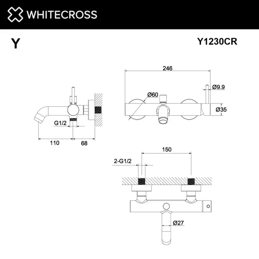 Смеситель для ванны Whitecross Y chrome Хром, Y1230CR фото 3