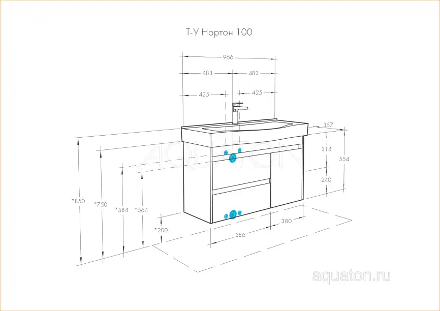 Тумба под раковину Aquaton Нортон 100 1A249001NT010 подвесная цвет, белый глянец / дуб эндгрейн фото 2