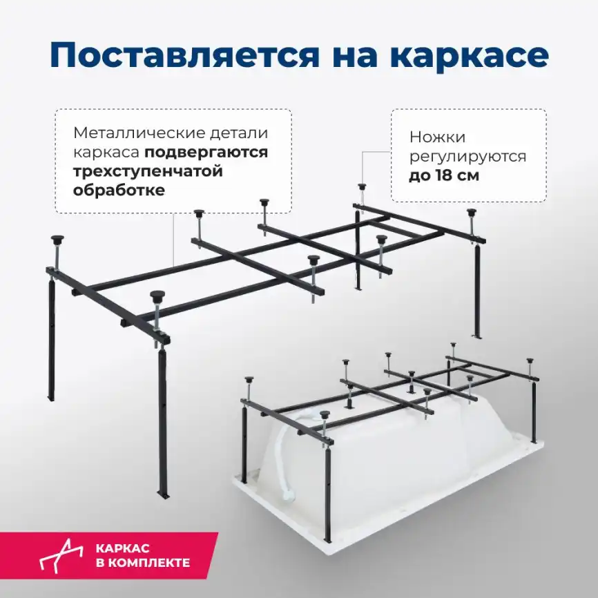 Акриловая ванна Aquanet Vega 190х100 (205556), на каркасе, белая фото 5