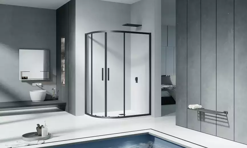 Душевой уголок Good Door COFE R-120-C-B профиль Черный стекло прозрачное фото 1
