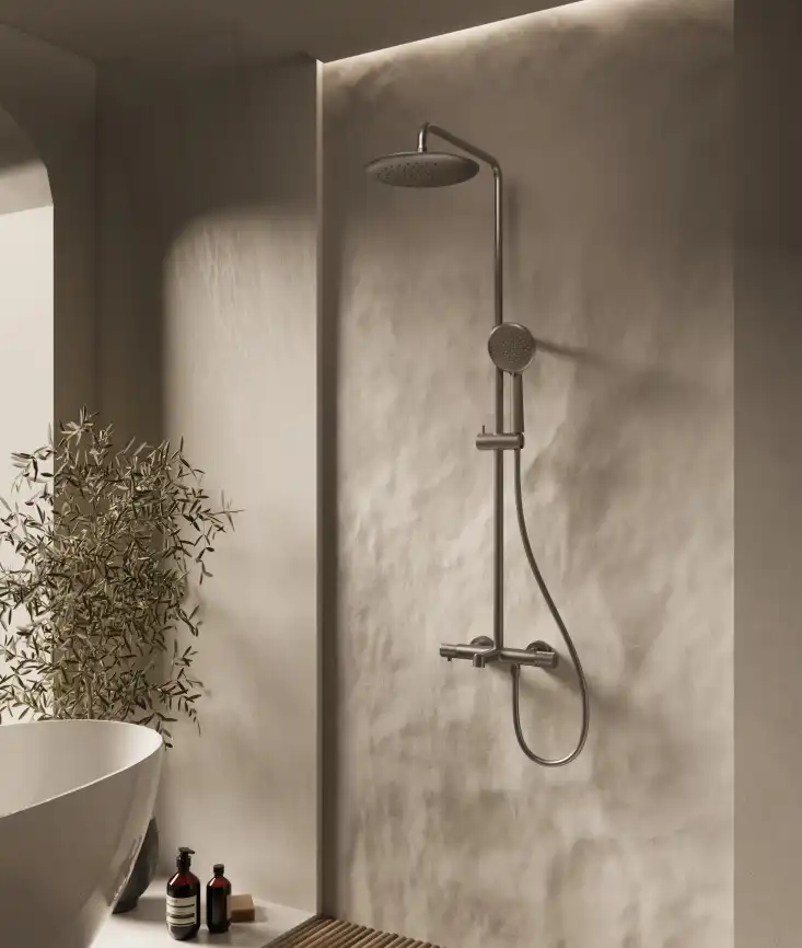 Душевая система  Vincea Desire VSFS-1D1TGM VSFS-1D1TGM термостатическая с изливом, вороненая сталь фото 2