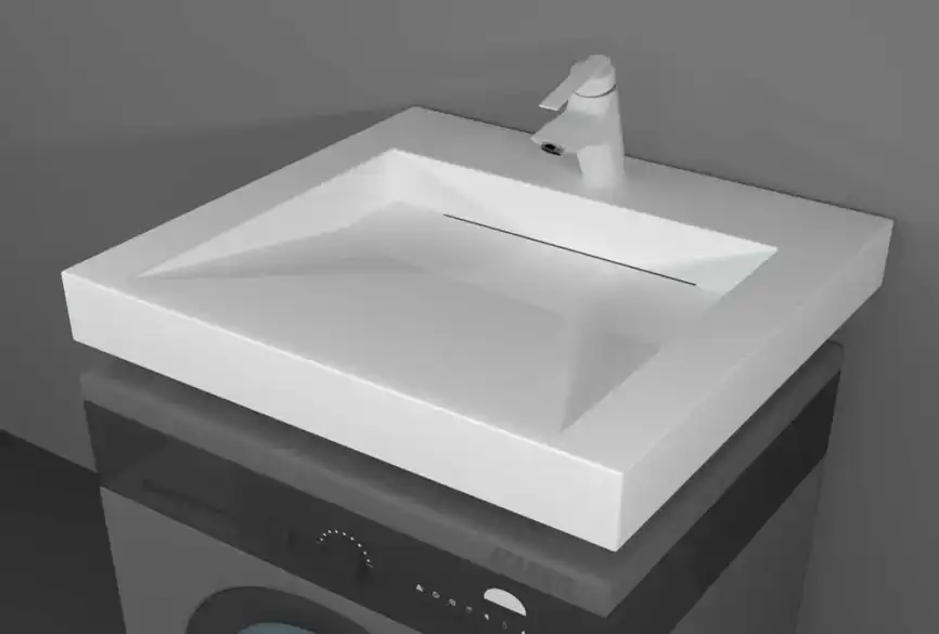 Раковина Marko Блюз 55 над стиральной машиной, из литьевого мрамора, Белая фото 5