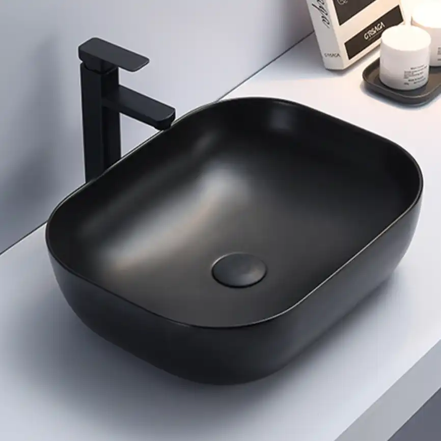 Раковина AVS Клара 51x40 черная матовая с донным клапаном фото 2
